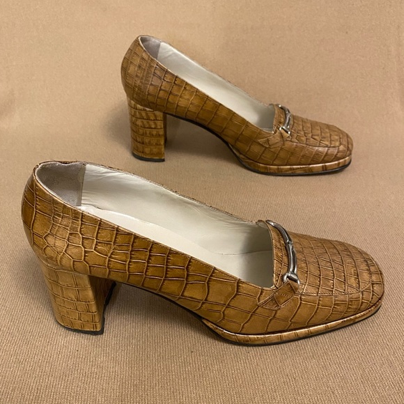 Coca by Maraolo Brown Crocodile Embossed Leather Print Platform Size 10 Classic - Picture 4 of 11